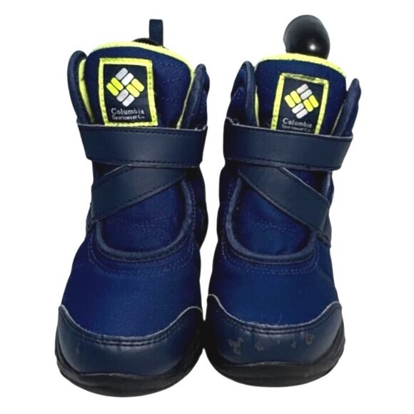 Columbia Big Kid Waterproof Winter Boots Size 3 USA Navy Blue & Neon Yellow Hook - Picture 1 of 7